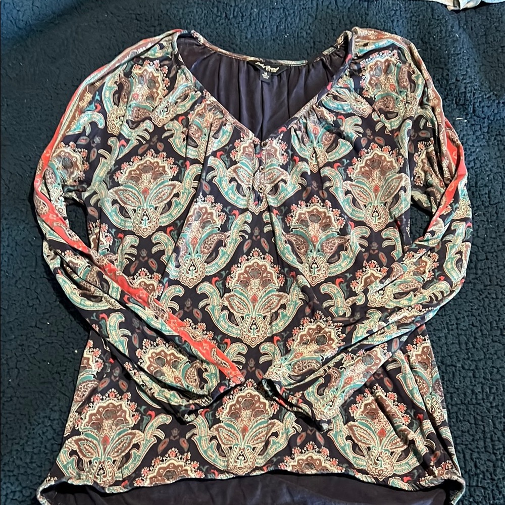 Lucky Brand Blue and Red Graphic Blouse Relaxed Fit